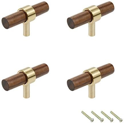 Single Hole Drawer Knobs Karcy T Knob Cabinet Pulls 2.36x1.34" (LxH) Walnut Brass Gold Brown Kitc... | Amazon (US)