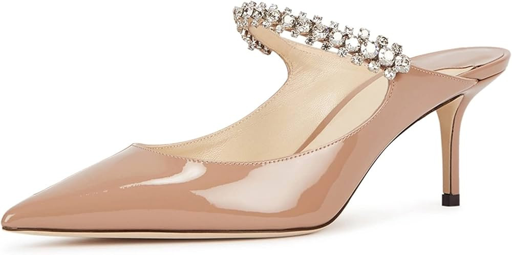 JiaBinji Women High Heels Sandals Mules Rhinestone Strap 4 inches Stiletto Pointed Toe Slip On Sa... | Amazon (US)