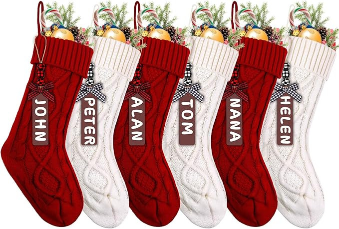 XIMISHOP 6pack Christmas Stockings, 18inch Large Personalized Cable Knitted Xmas Hanging Stocking... | Amazon (US)
