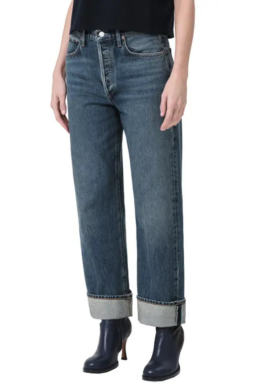 AGOLDE Fran High Waist Cuff Wide Leg Jeans in Dwell at Nordstrom, Size 29 | Nordstrom