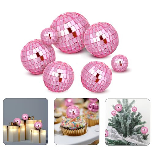 Abeillo 7PCS Disco Ball Cake Topper, Pink Disco Ball Cake Decorations, 4 Sizes Disco Ball Decor, 70s Disco Theme Party Supplies, Disco Balls Cupcake Topper for Disco Music Dance Decoration | Amazon (US)