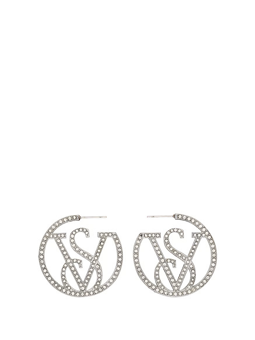 Buy VS Monogram Diamanté Hoop Earrings, Silver Diamante - Order W EARRINGS online - Victoria's S... | Victoria's Secret (US / CA )