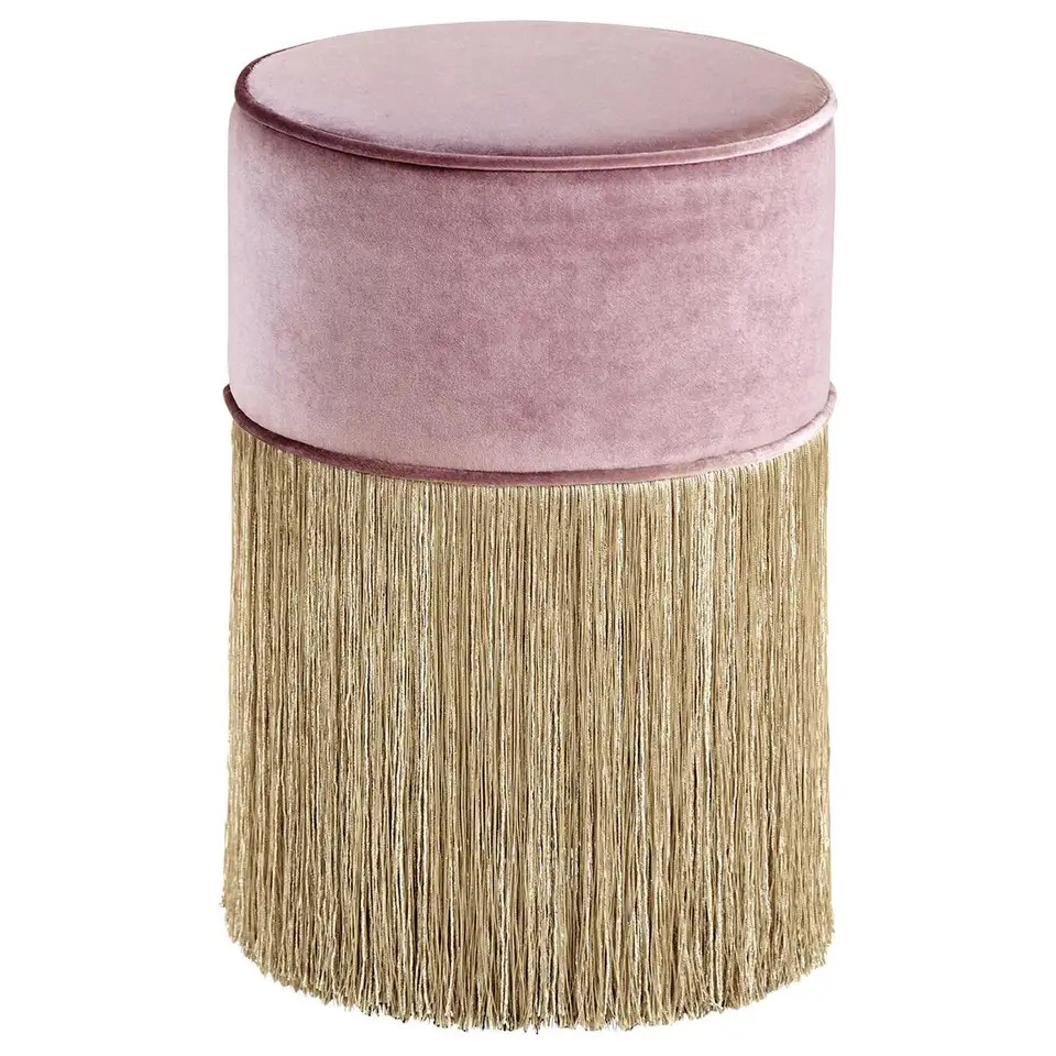 Sparkle Pink Pouf with Gold Fringe | 1stDibs