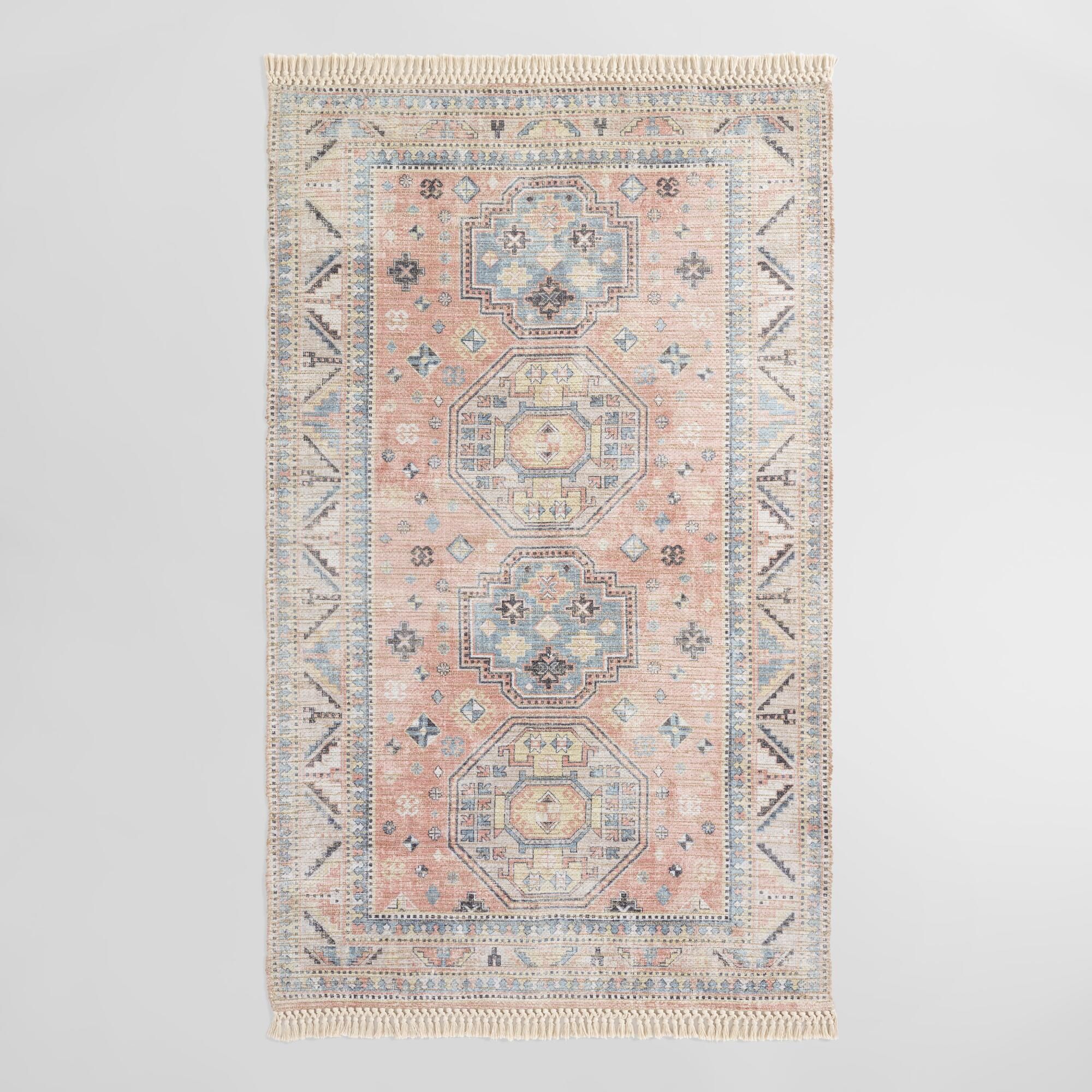 Peach and Blue Persian Style Chenille Oasis Area Rug - Polyester - 5' x 8' by World Market 5Ftx8Ft | World Market