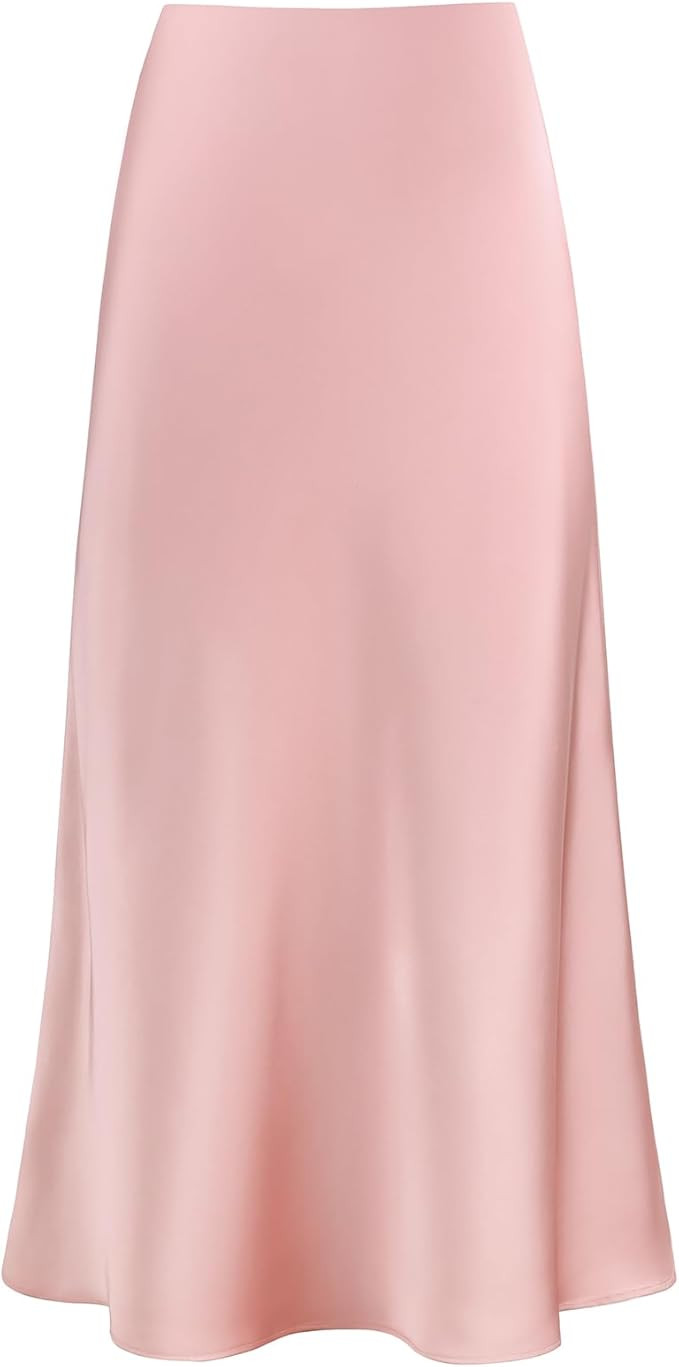 Women's Satin High Waisted Maxi Skirts Hidden Elasticized Waistband A Line Long Skirt | Amazon (US)