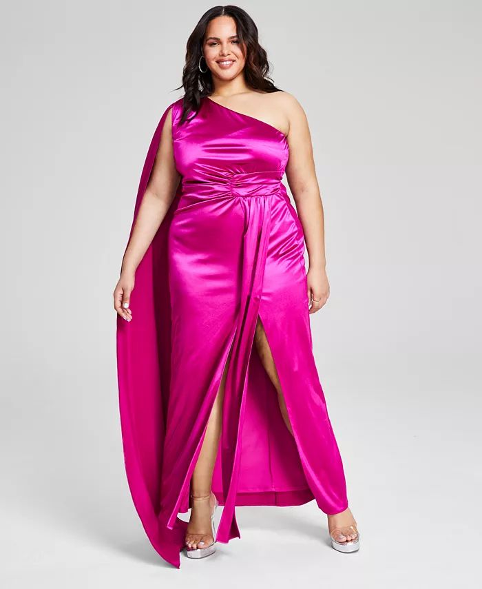Trendy Plus Size Flyaway-Cape Satin Gown, Created for Macy's | Macy's