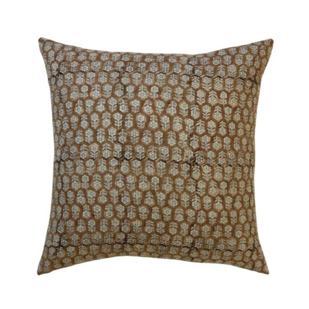 Liam Brown Small Floral Block-printed Linen Pillow Cover - Etsy | Etsy (US)