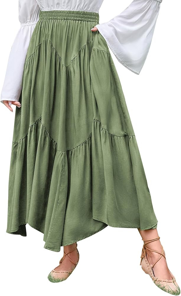 Scarlet Darkness Maxi Skirt for Women High Waist Ruffle Flowy Renaissance Long Skirts with Pocket... | Amazon (US)
