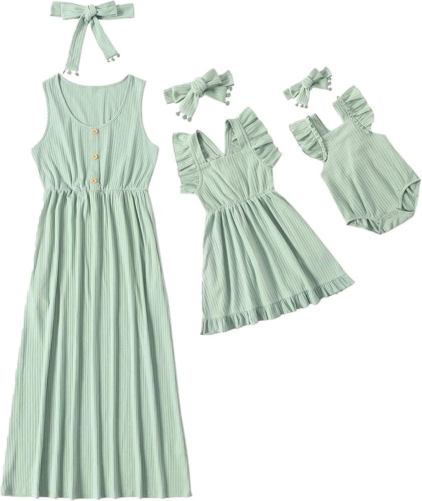 IFFEI Mommy and Me Dresses Matching Outfits Floral Printed Sleeveless Tank Maxi Dress for Mother ... | Amazon (US)