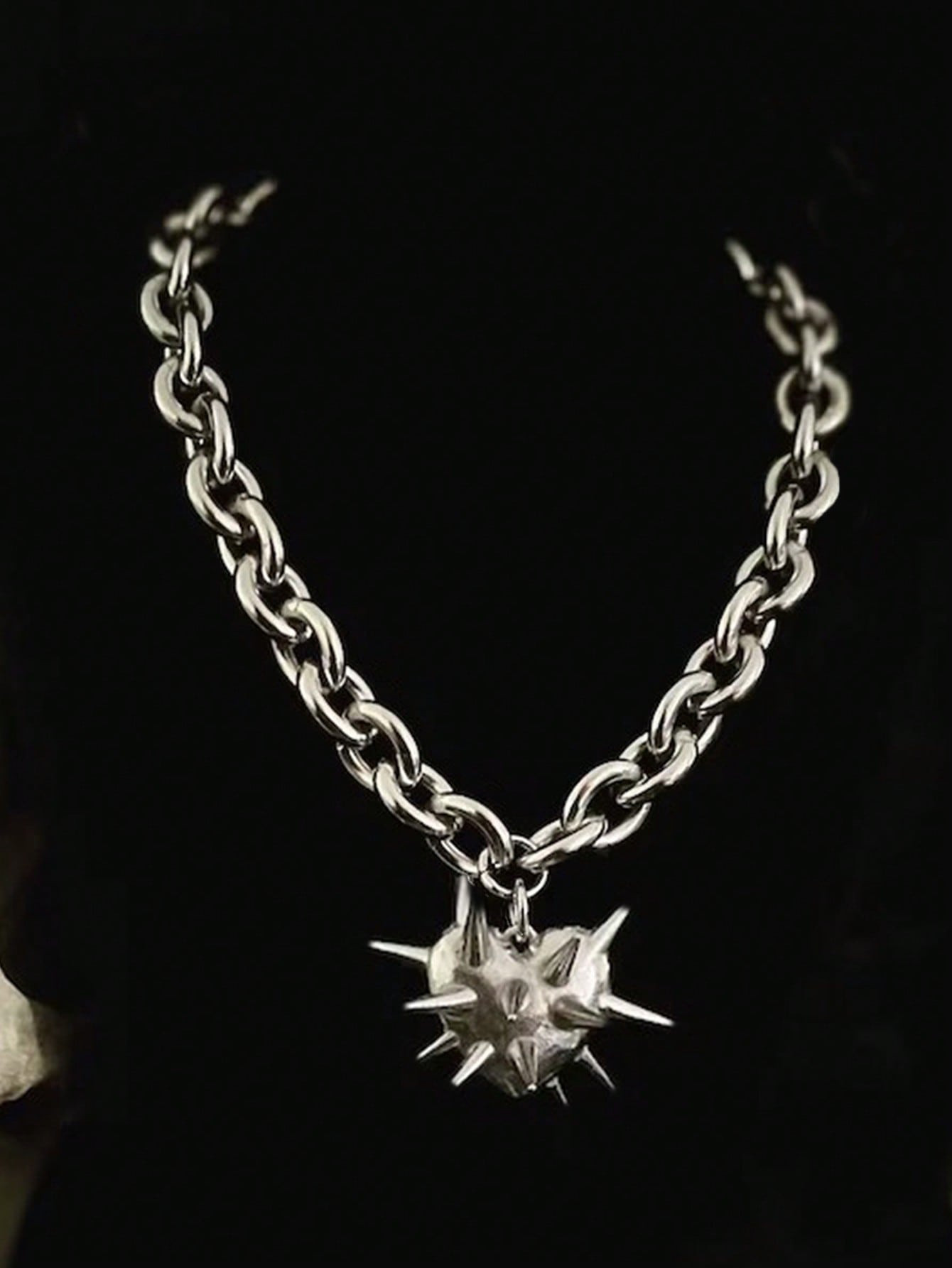 Trends1pc Punk Metal Silver Heart Shaped Citrus Leaf Chain Pendant Necklace For Women, Party | SHEIN