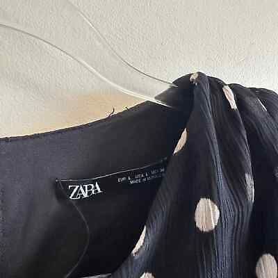 ZARA Draped Polka Dot Dress Long Sleeve Shirred Black White Size Large  | eBay | eBay US