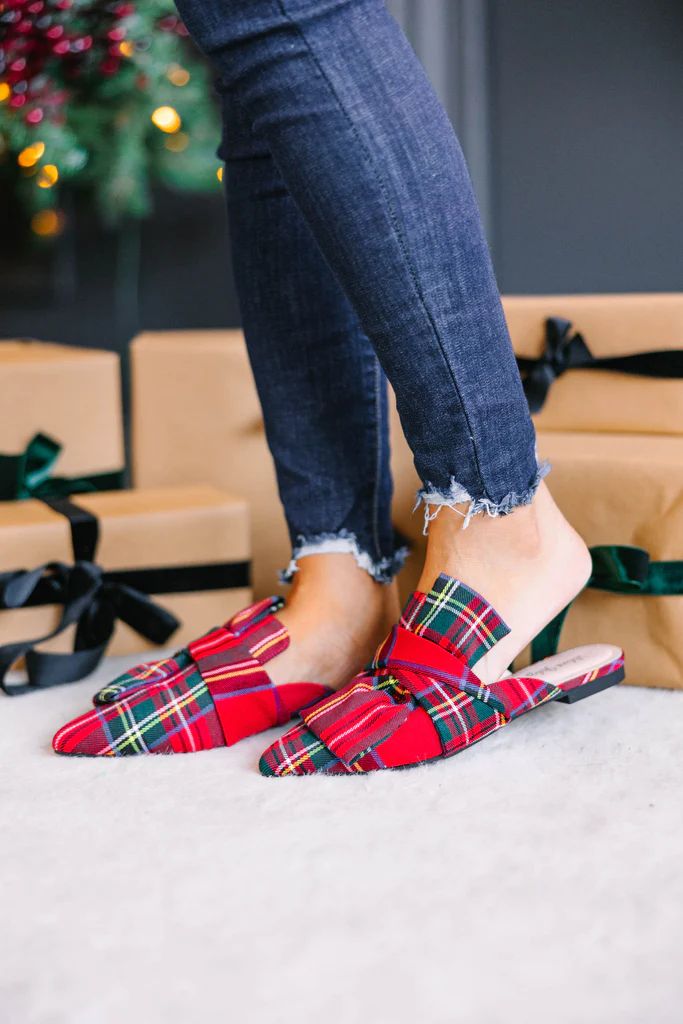 Under The Tree Red Plaid Flat Mules | The Mint Julep Boutique