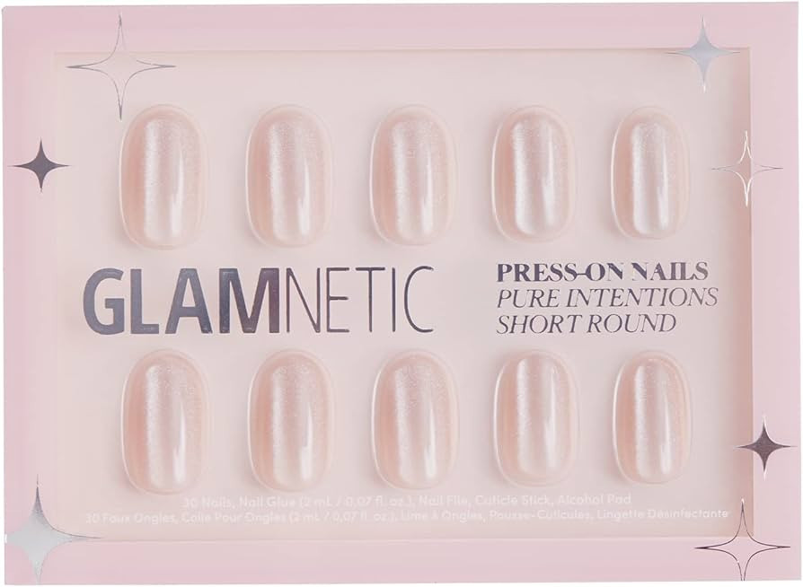 Glamnetic Press On Nails - Pure Intentions | Glossy, Semi-Transparent, Short Round Nails, Reusabl... | Amazon (US)