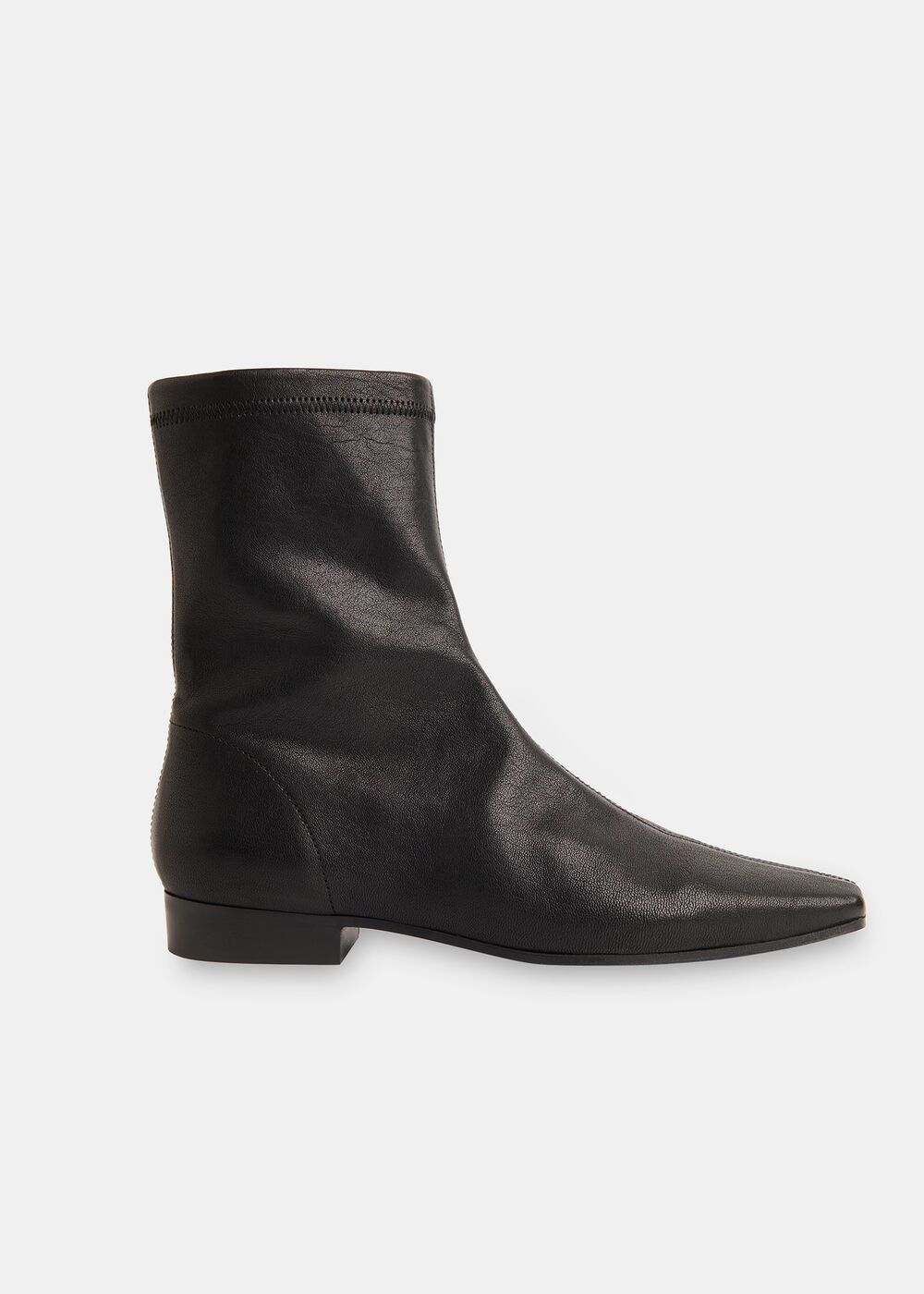 Black Square Toe Flat Sock Boot | Whistles