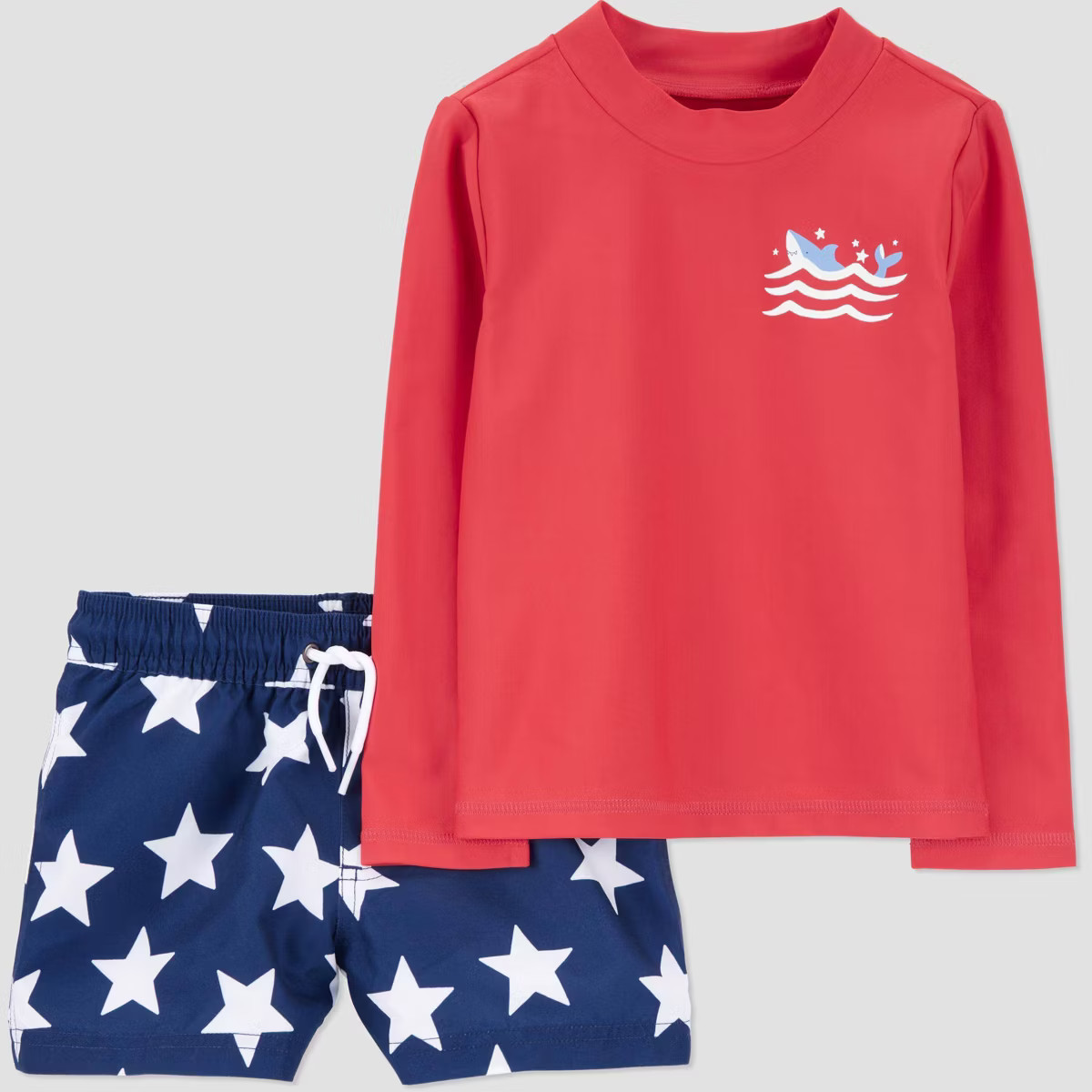 Carter's Just One You® Toddler Boys' 4th Of July Long Sleeve Shark Rash Guard and Trunk Set - Re... | Target