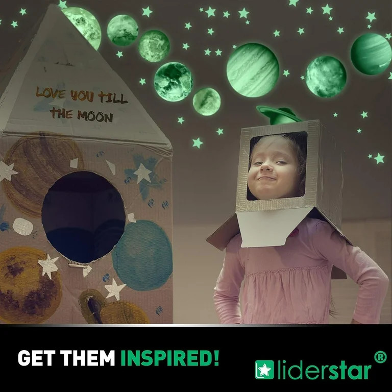 Liderstar Solar System Glow-in-the-Dark Planets and Stars Ceiling Wall Decal Stickers for Kids & ... | Walmart (US)
