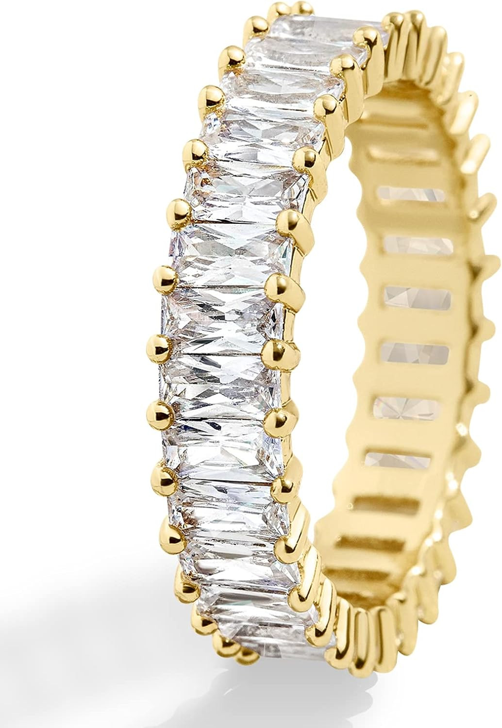 AoJun Women's 18K Gold Plated Titanium Steel Cubic Zirconia Rings Stacking Best Gifts | Amazon (US)