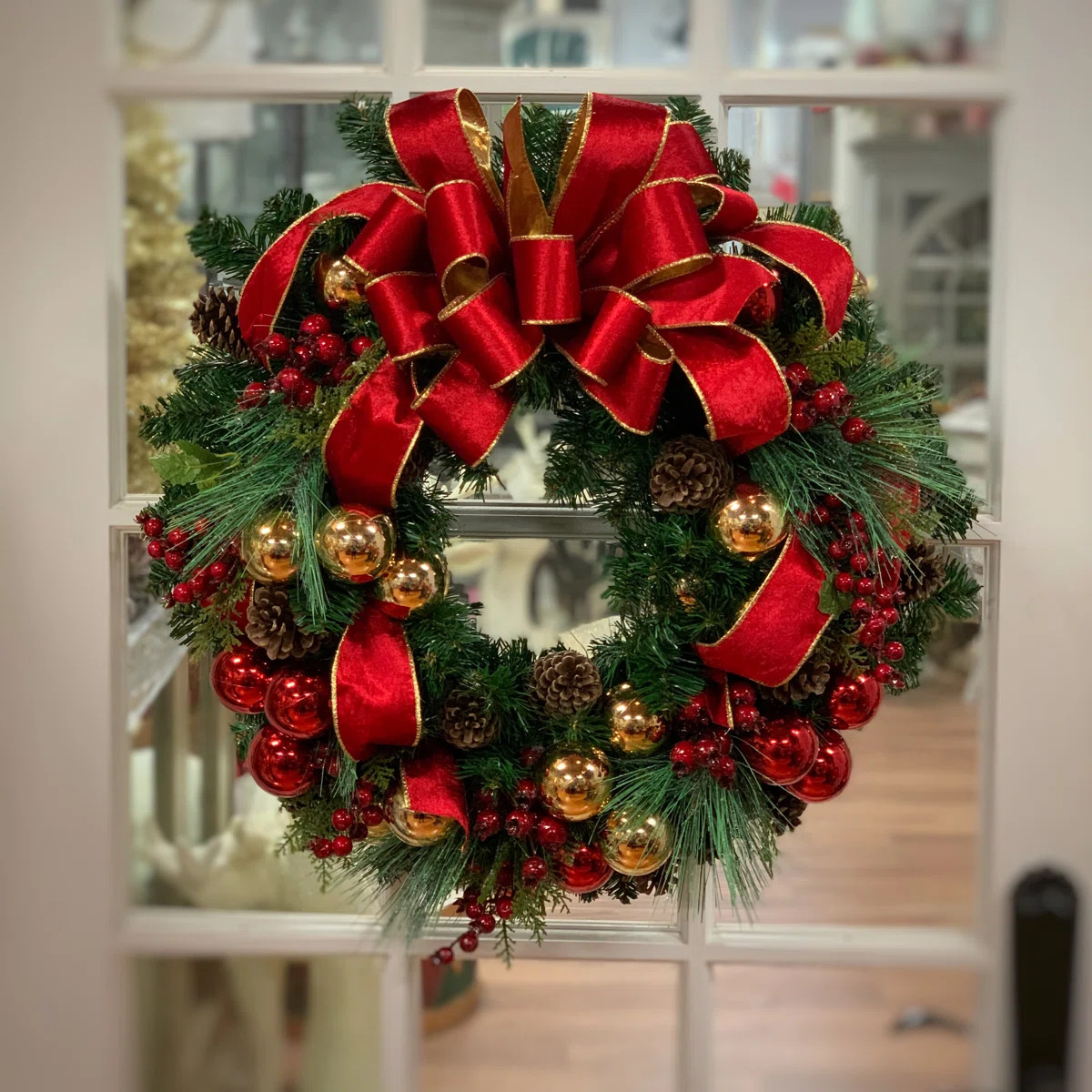 Abrom Red and Gold Holiday Wreath with Ornaments and Pine Cones | Wayfair North America