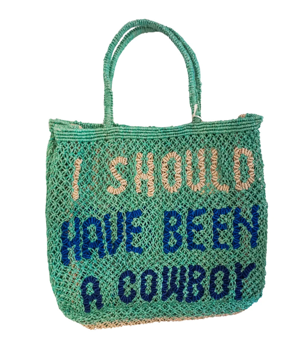 I Should Have Been A Cowboy Tote- Aqua/ Natural/ Cobalt | LOLA Boutique