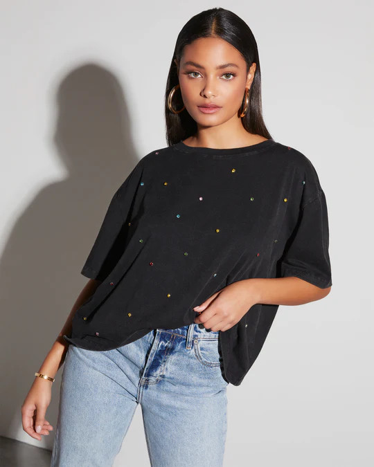 Carmelita Rhinestone Embellished Crew Neck Tee | VICI