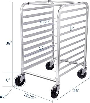 HARDURA Sheet Pan Rack,10 Tier Bun Pan Rack Commercial Bakery Rack with Wheels, Aluminum Racking ... | Amazon (US)