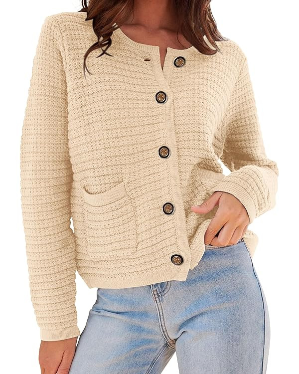 PRETTYGARDEN Womens 2023 Cardigan Sweaters Fall Open Front Button Down Long Sleeve Pockets Casual... | Amazon (US)