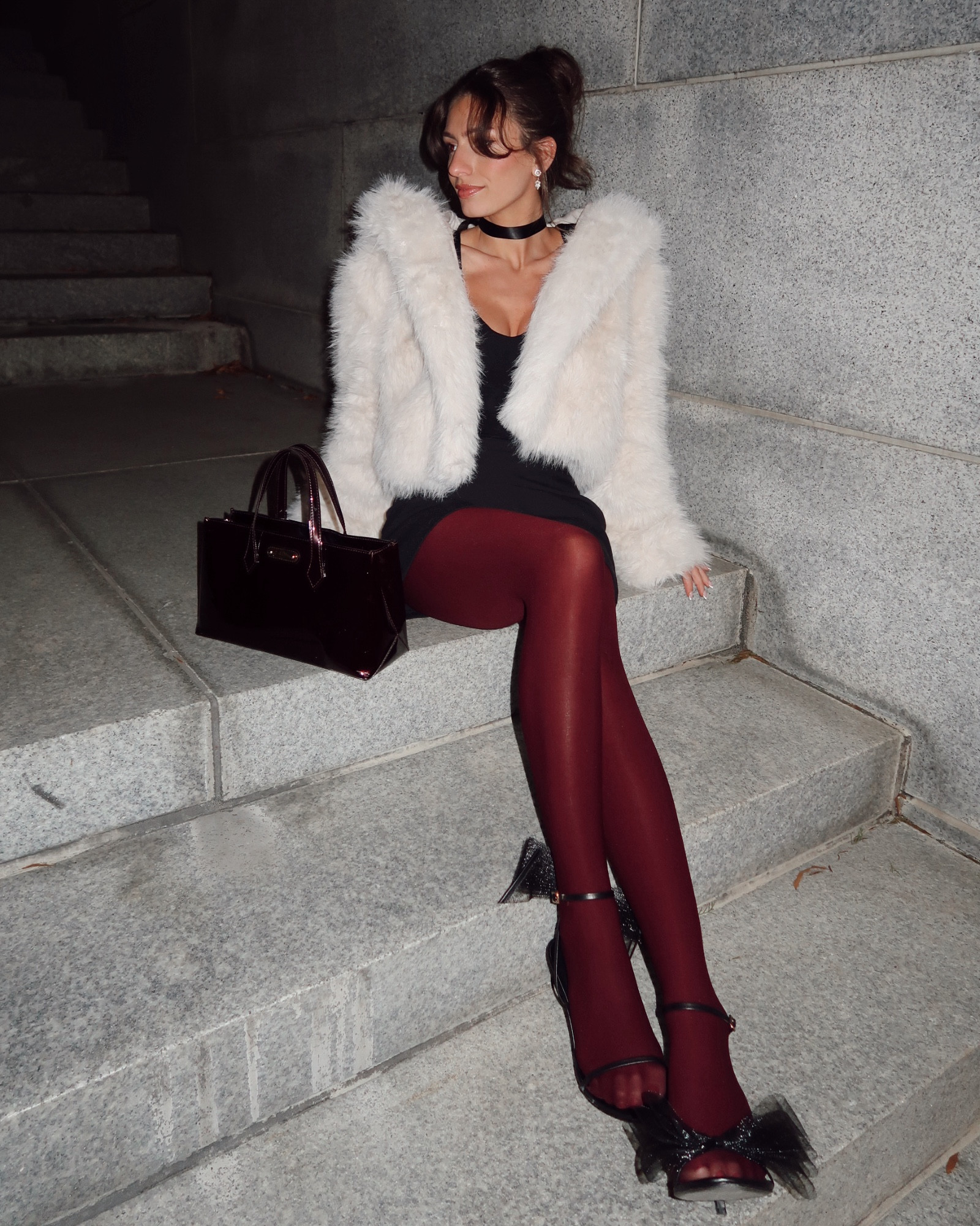 A night at the ballet 🩰🎀❄️ || Revolve black bodysuit, Rayes black bow strappy heels, Abercrombie black mini skort, Calzedonia opaque tights in grape, Target women’s faux fur coat, Louis Vuitton Vernis Wilshire PM bag 

#LTKShoeCrush #LTKHoliday #LTKStyleTip