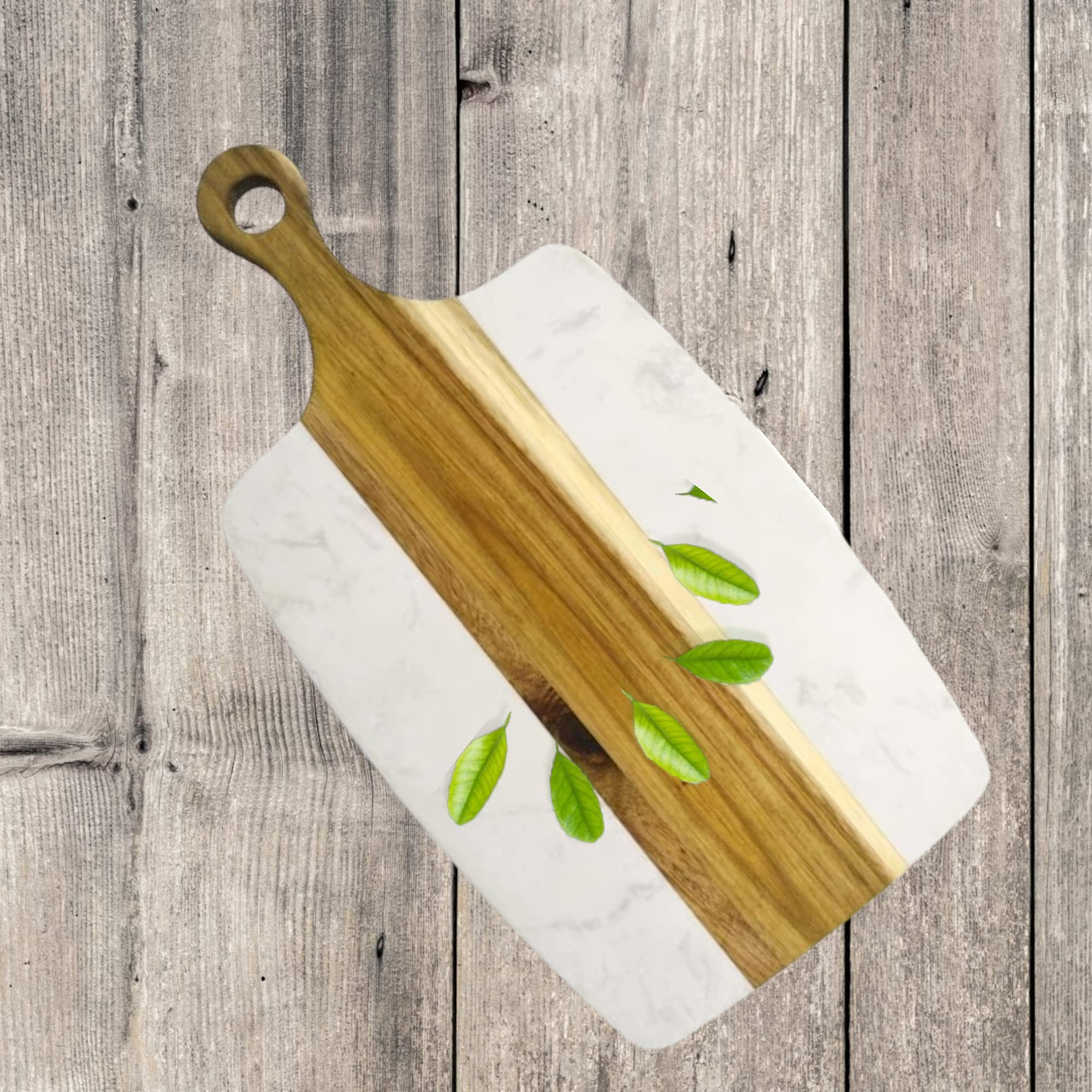 Acacia Wood and White Marble Cheese Cutting Board with Handle, Serving Tray, Charcuterie Platter ... | Amazon (US)