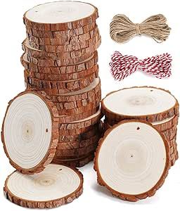 wohohoho 32pcs 3.6-4 inches Natural Wood Slices, Unfinished Craft Wood Kit Predrilled with Hole R... | Amazon (US)