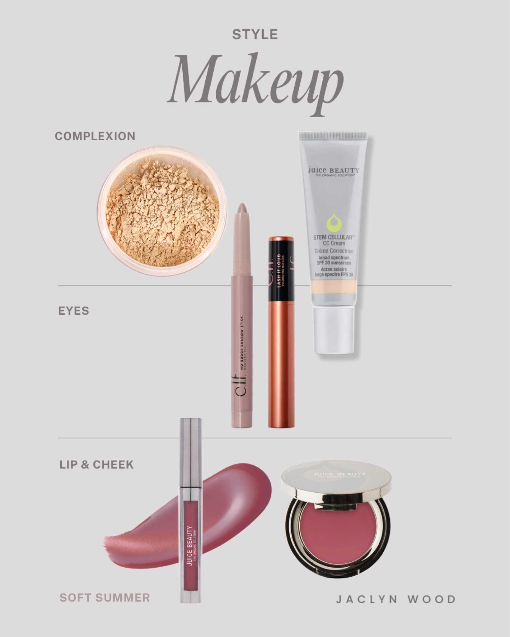 My daily makeup: spf 30 cc cream plus light diffusing powder for a matte smooth finish and pink undertones, mauve purple cheek and lip, with ash grey eye liner, and ash brown mascara for soft summer color seasons

#LTKBeauty #LTKFindsUnder50 #LTKStyleTip