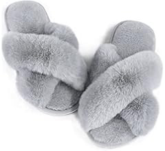 Amazon.com | Women Grey Fuzzy Fluffy Slippers-Ankis Soft Cozy Plush Fuzzy House Slippers for Wome... | Amazon (US)
