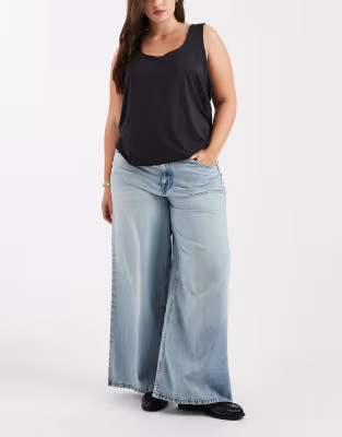 ASOS DESIGN Curve high waist wide leg jeans in vintage wash | ASOS | ASOS (Global)
