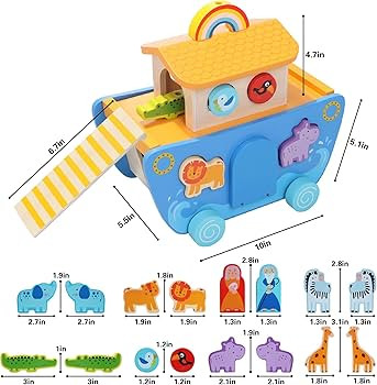Wooden Noah's Ark Toy with Animal Shape Sorter,Baptism Gifts for 1 2 3 4 Years Old,Montessori Toy... | Amazon (US)
