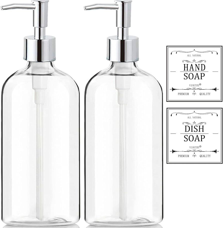 Clear Soap Dispenser with Rust Proof Pump, Waterproof Labels (2 Pack,16 Oz), Soap Dispenser Bathr... | Amazon (US)