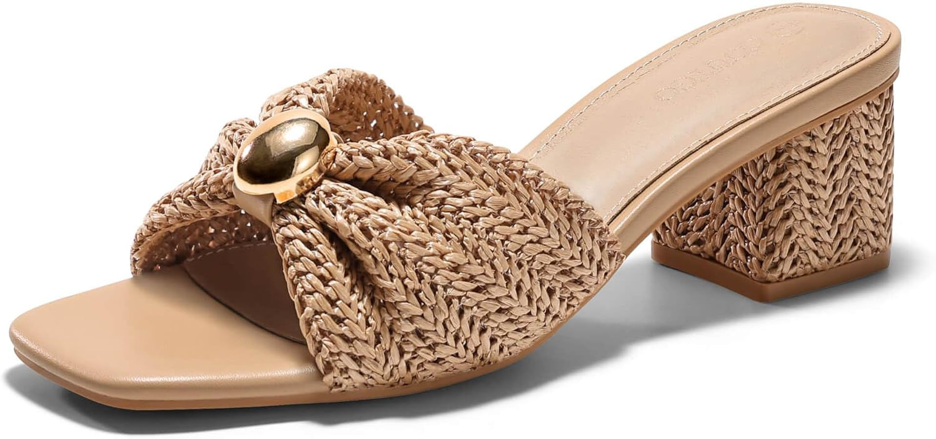 Coutgo Womens Low Chunky Block Heels Raffia Sandals Square Open Toe Slip On Slides Summer Beach D... | Amazon (US)