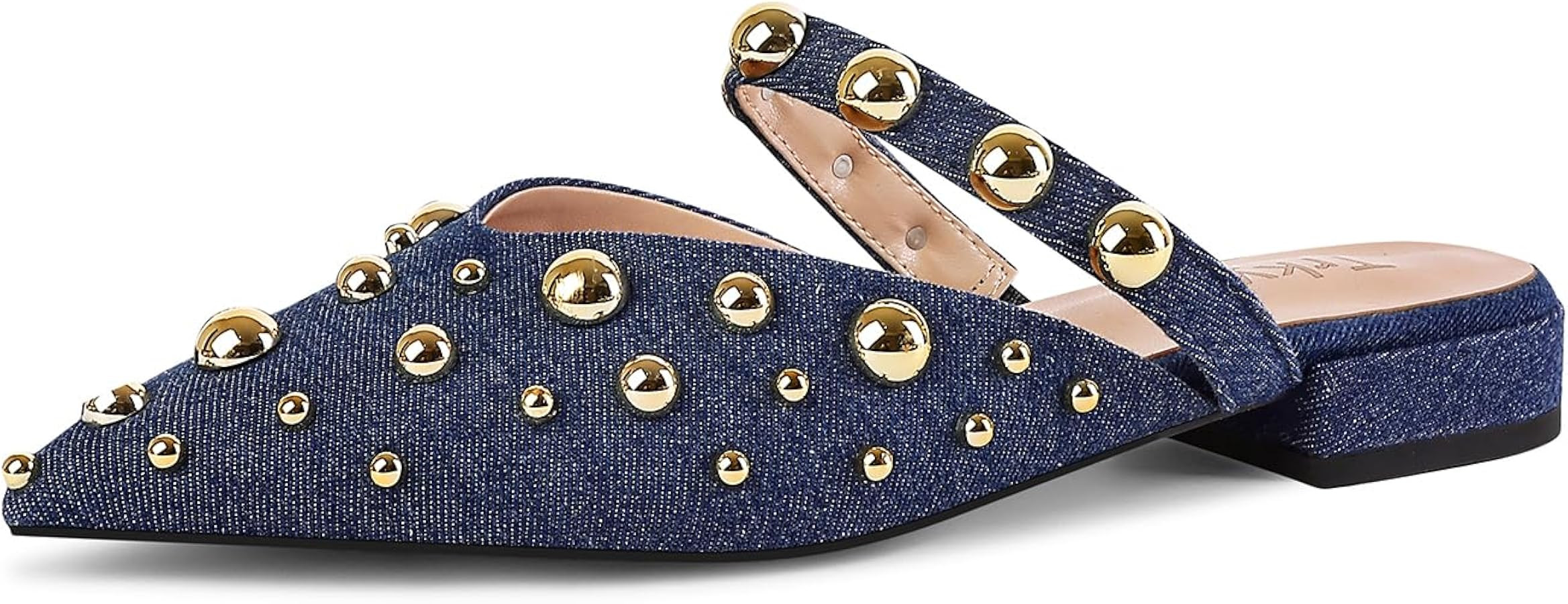 Women's Studded Mules Pointed Toe Strap Slipper Comfortable Flats Shoes | Amazon (US)