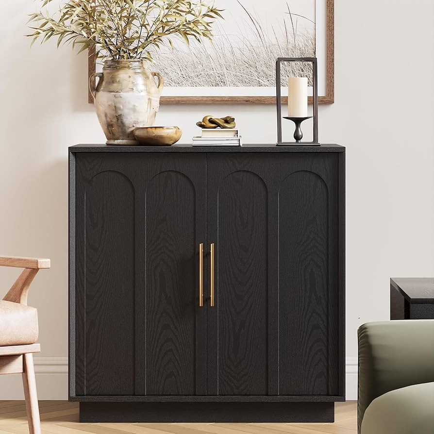 FORTUNETEC 31.5" Modern Sideboard Buffet Cabinet with Storage, Black | Amazon (US)
