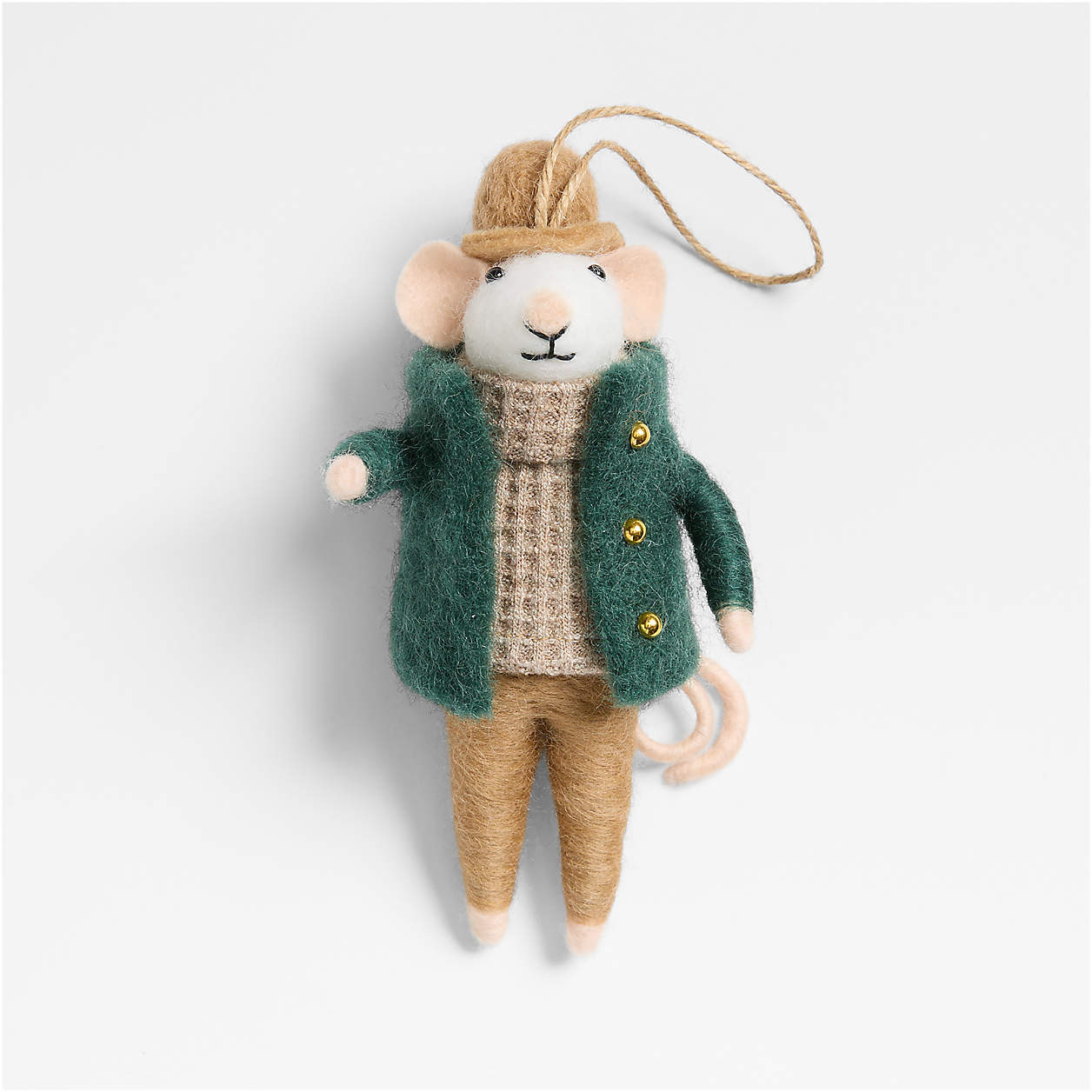 Felted Wool Mouse with Green Cardigan Christmas Tree Ornament + Reviews | Crate & Barrel | Crate & Barrel
