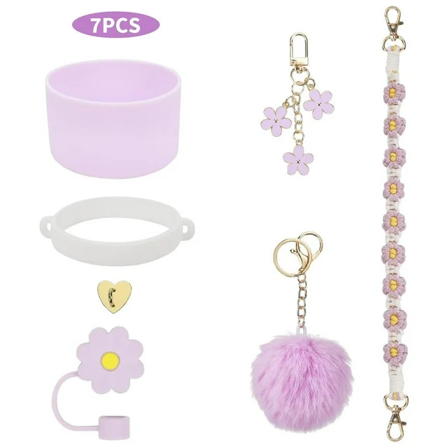 7 PCS Cup Accessories Set- Water Bottle Handle Strap, Siliocne Cup Boot, Charms for Cup 40oz Tumb... | Walmart (US)