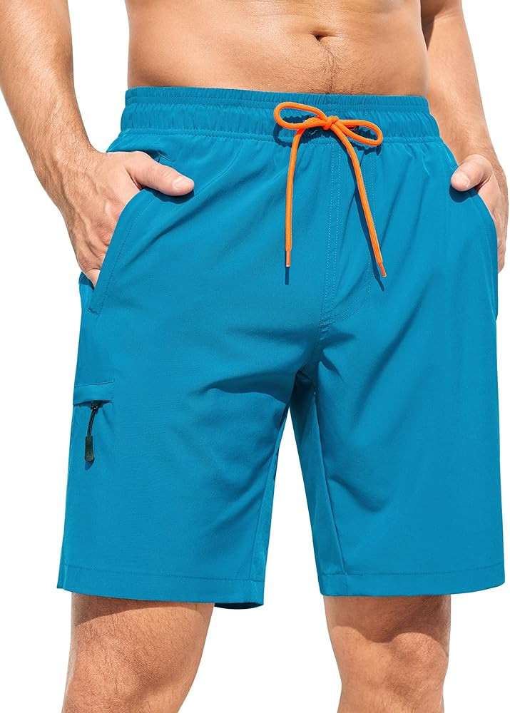SILKWORLD Mens Swim Trunks with Compression Liner Anti-Chafe 9" Board Shorts Zip Pockets for Surf... | Amazon (US)