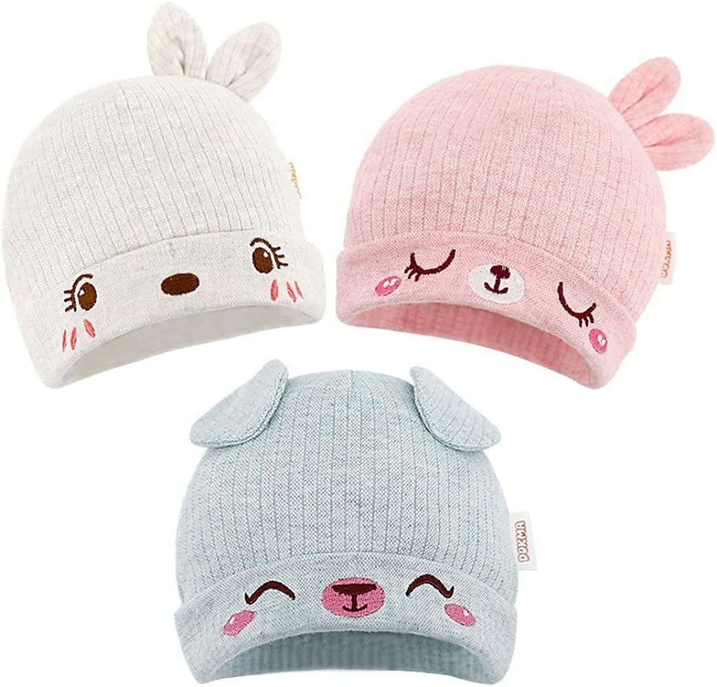 DOKMA Organic Cotton Toddler Hat Set 3 Cute Animal Ears Design, Beanies for Baby Boys and Girls 0... | Amazon (US)