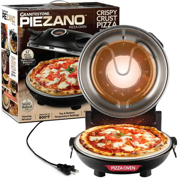 Granitestone Piezano Indoor/Outdoor Electric Pizza Oven w Ceramic Stone - Black | Bed Bath & Beyond