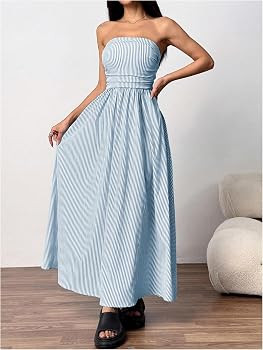 Milumia Women's Striped Strapless Maxi Dress Casual Long Summer Dresses | Amazon (US)
