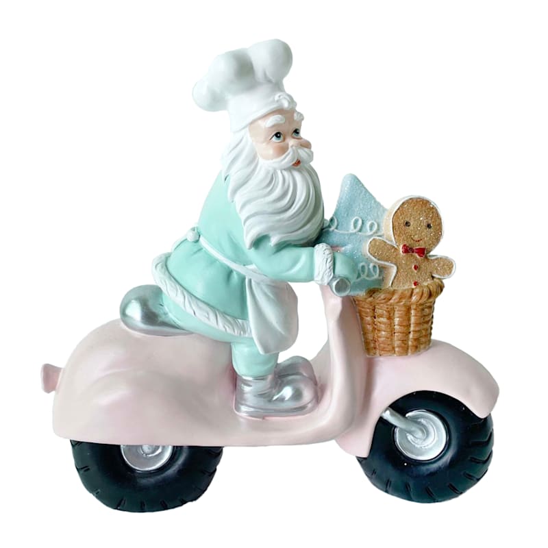 Mrs. Claus' Bakery Santa on Moped Figurine, 10" | At Home