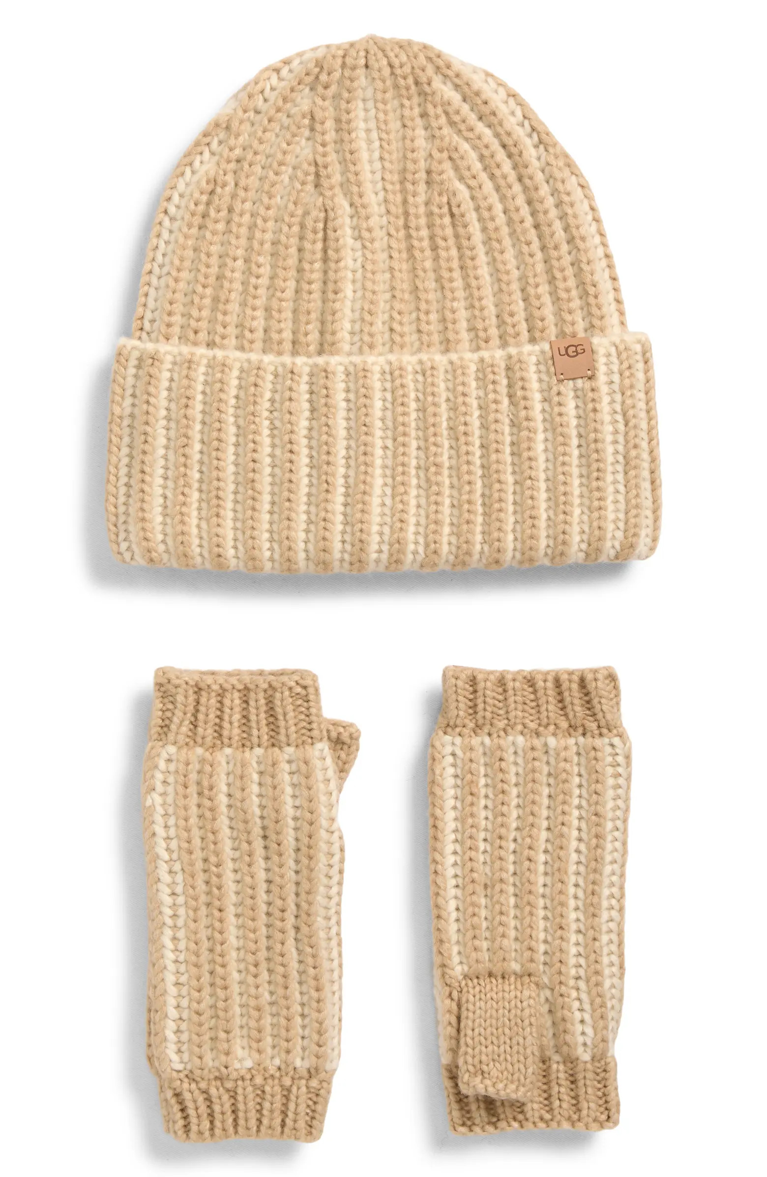 Chunky Plaited Beanie & Fingerless Mittens Set | Nordstrom