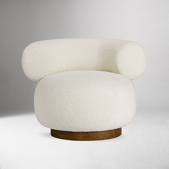 Dillon Rounded Swivel Chair, Ivory Boucle | West Elm (US)