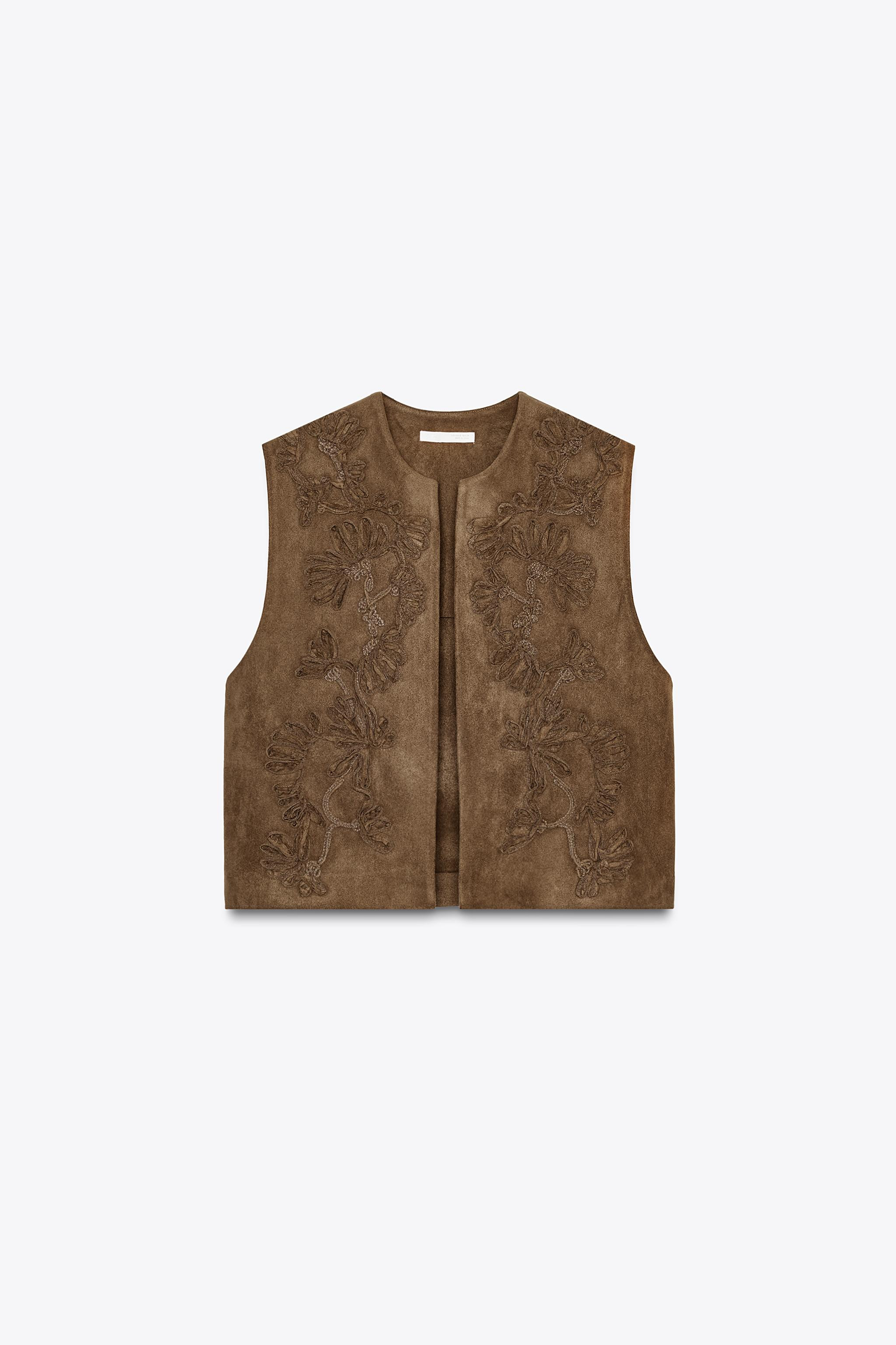 EMBROIDERED FAUX SUEDE VEST | Zara US