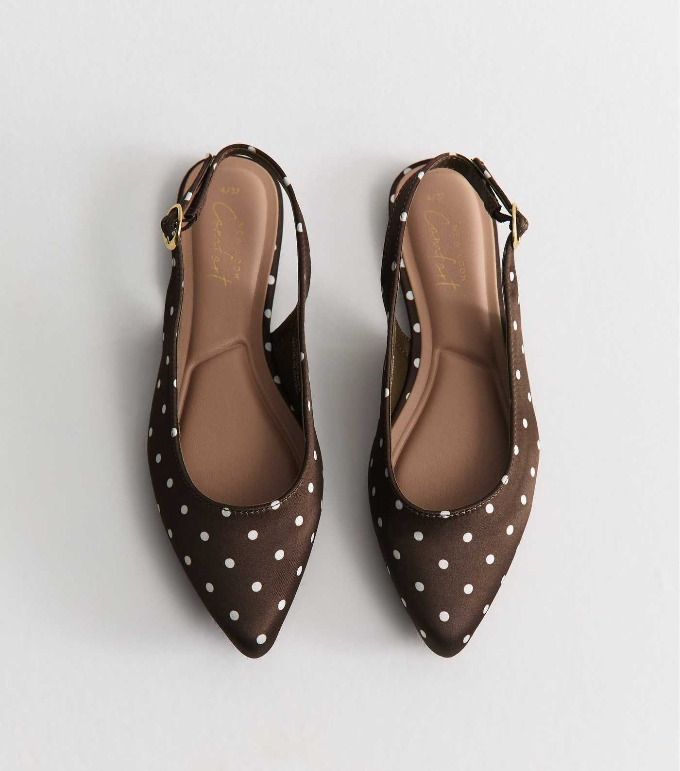 Brown Satin Polka Dot Sling Back Pumps | New Look | New Look (UK)