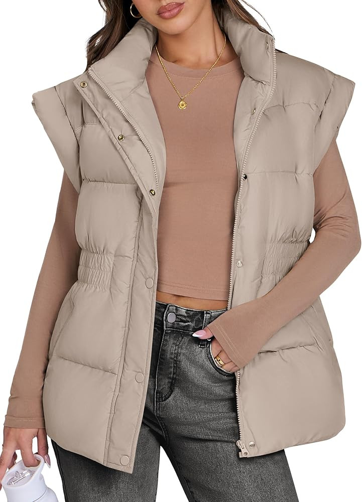 ANRABESS Women Puffer Vest Oversized Sleeveless Zip Up Stand Collar Lightweight Jackets 2024 Wint... | Amazon (US)