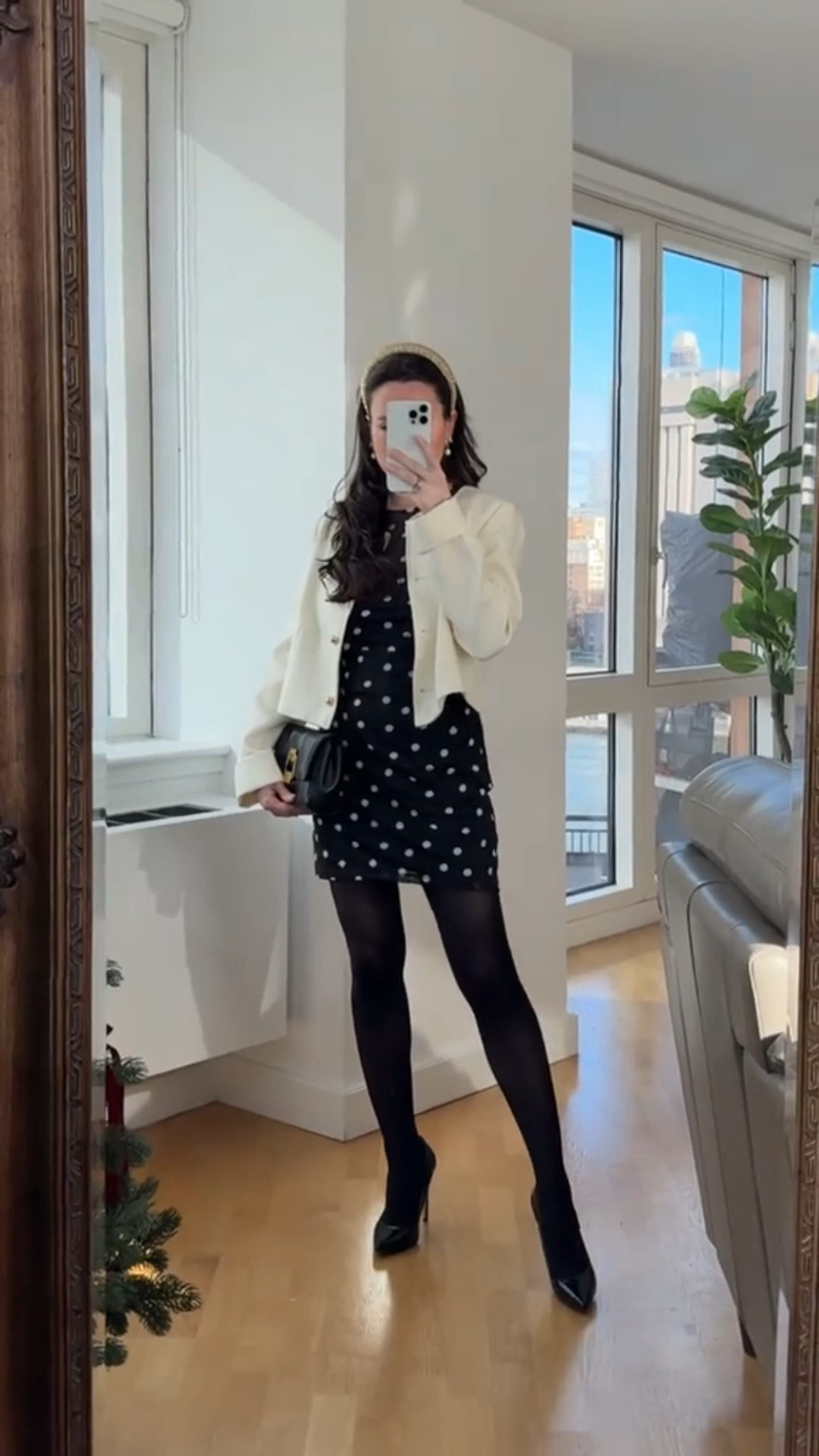 Polka dots so chic! 
Dress: s petite
Demellier bag
Loeffler randall headband#LTKCyberWeek

#LTKHoliday #LTKPetite